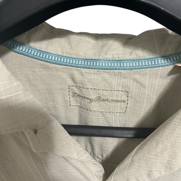 Tommy Bahama Adult Large Tan Button Up 100% Silk Shirt - Picture 6 of 7